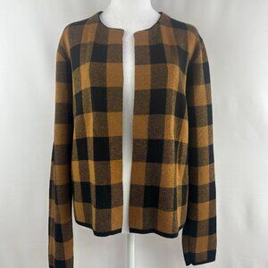 Contemporaine Preppy Copper brown & Black Plaid Knit Cardigan - Large